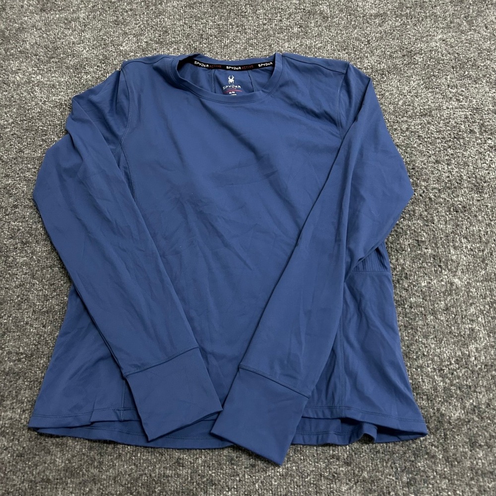 Spyder Shirt Womens XL Blue Long Sleeve Activewear Thumbhole Cuffs Stretch Mesh